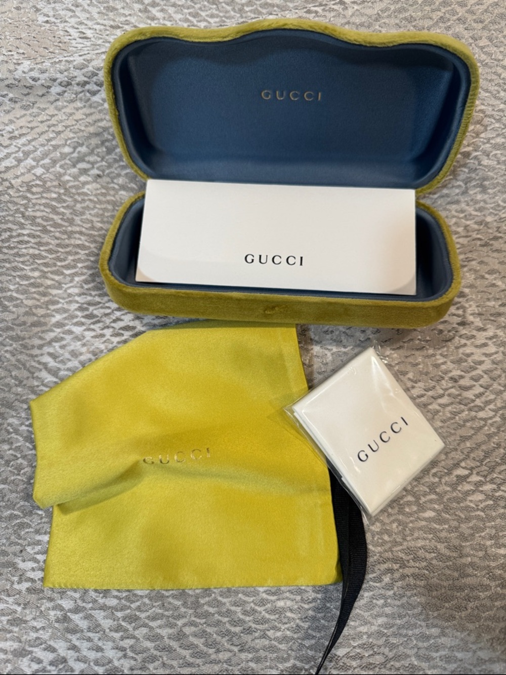 Gucci Chartreuse Velvet Eyewear Case with Microfiber Pouch